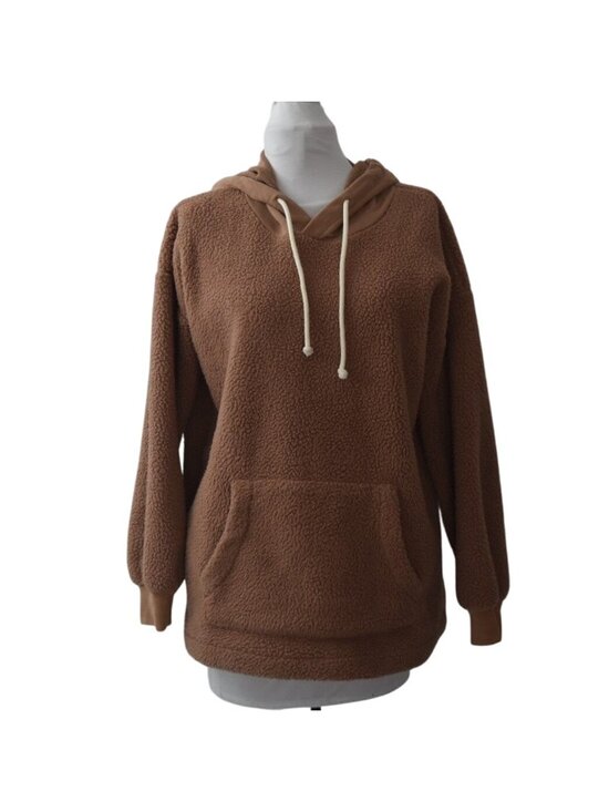 Madewell Tops - Madewell Resourced Fleece Bubble Sleeve Hoodie Sweatshirt Brown Sherpa Womens S